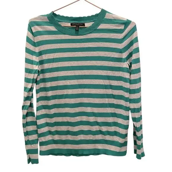 Banana Republic Striped Scalloped Neck Top - Petite Small - Picture 1 of 5